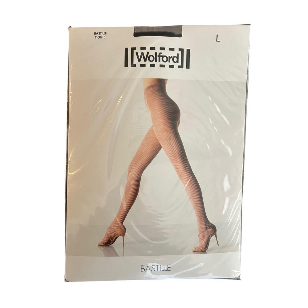 Wolford Bastille Boutique Tights Black Size L Ribbed Sheer Patterned Pantyhose
